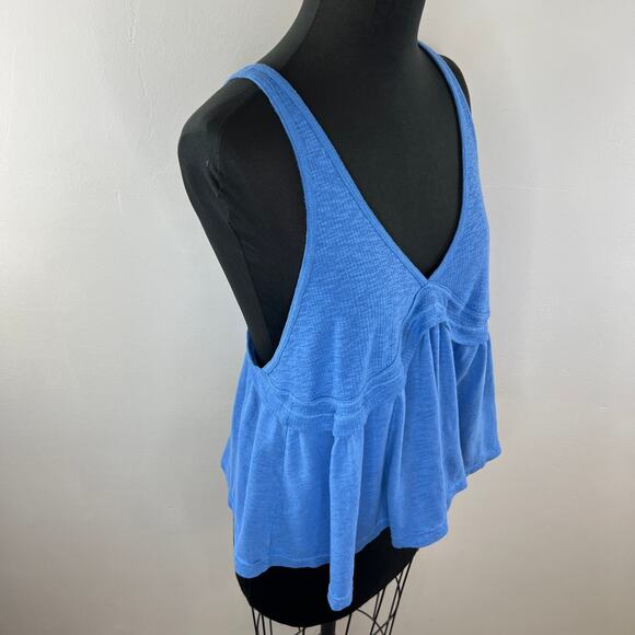 FREE PEOPLE Blue Sleeveless V-Neck Cotton Blend Pullover Zinia Tank Top L Large - Picture 4 of 7